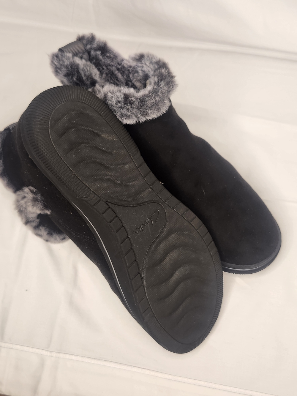 Clarks Black Faux-Fur Cuff Slip-On Winter Shoes - Picture 7 of 7